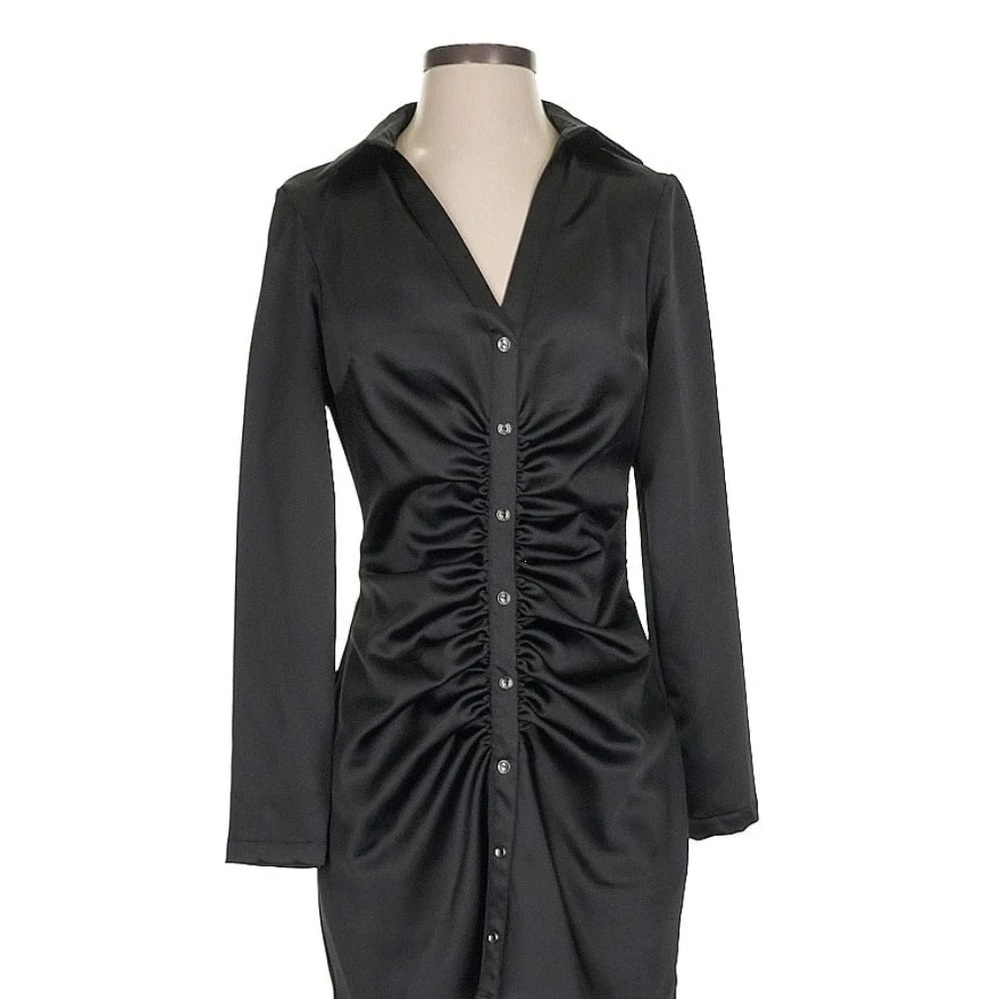 Zara Black Ruched Button-Up Dress